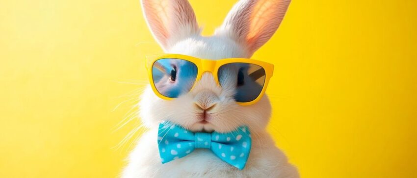 Stylischer Hase mit Sonnenbrille und Fliege