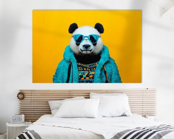 Stylischer Panda im bunten Outfit