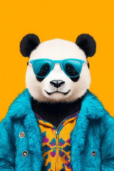 Stylischer Panda im bunten Outfit