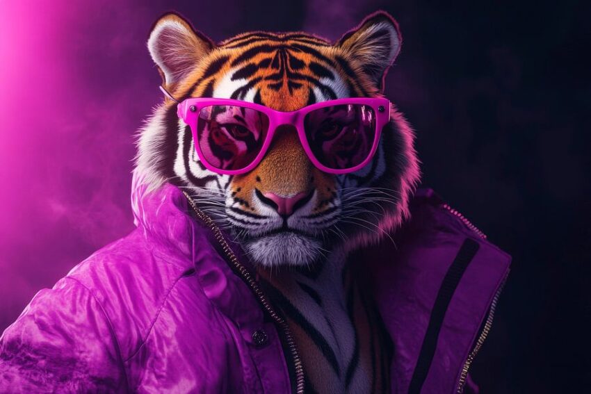 Stylisher Tiger im neonfarbenen Outfit