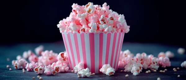 Süßes Popcorn im gestreiften Becher