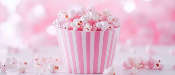 Süßes Popcorn im rosa Streifenbecher