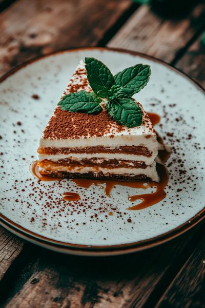 Süßes Tiramisu mit Minze dekoriert