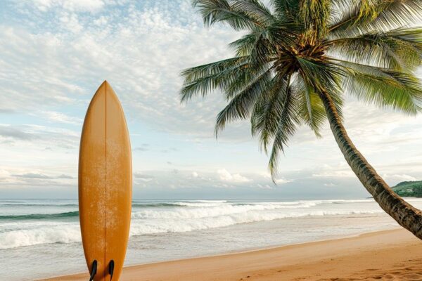 Surfbrett am tropischen Strand