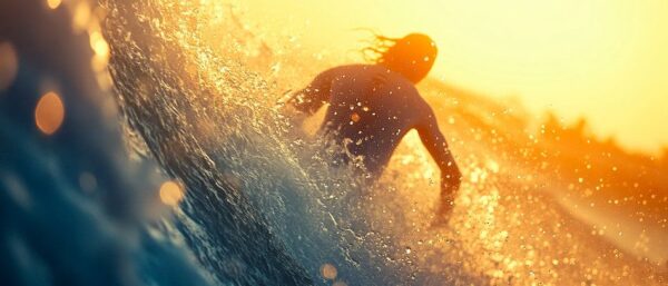 Surfer bei Sonnenuntergang im Wasser