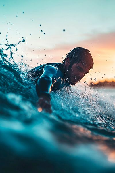 Surfer bei Sonnenuntergang im Wasser