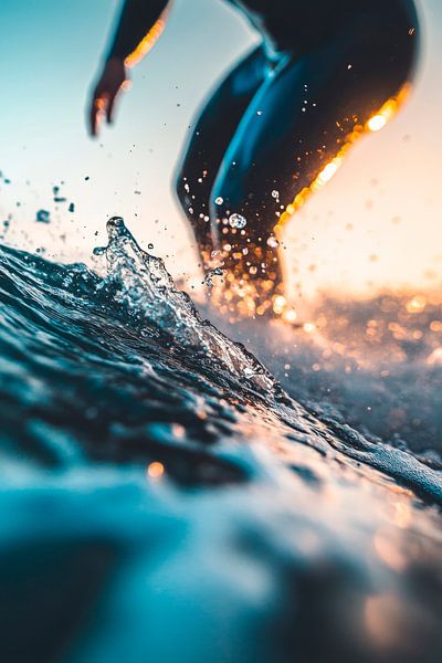 Surfer im Sonnenuntergang am Meer