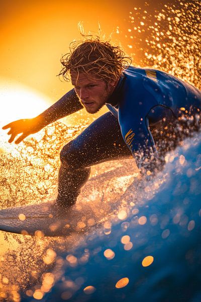 Surfer im Sonnenuntergang im Wasser