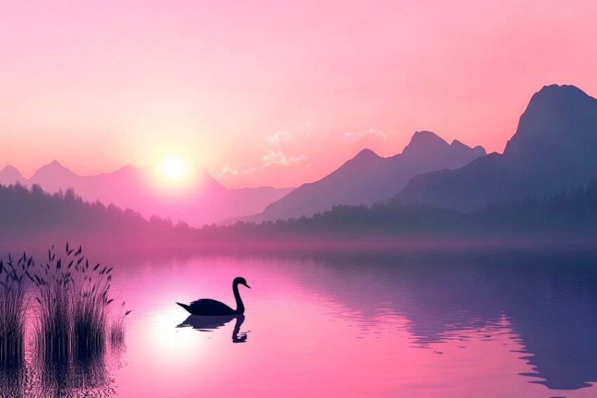 Swan im Sonnenuntergang