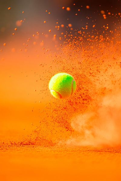 Tennisball auf rotem Sandplatz