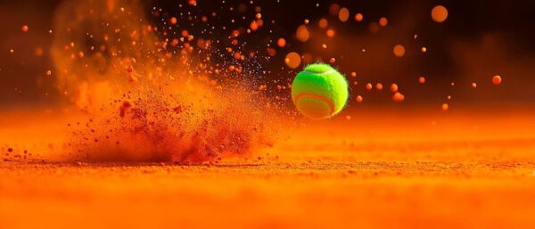 Tennisball beim Aufprall auf Sandplatz