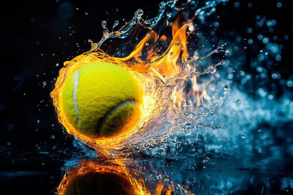 Tennisball in Feuer und Wasser