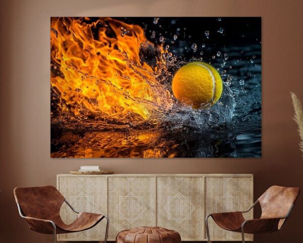 Tennisball in Flammen und Wasser