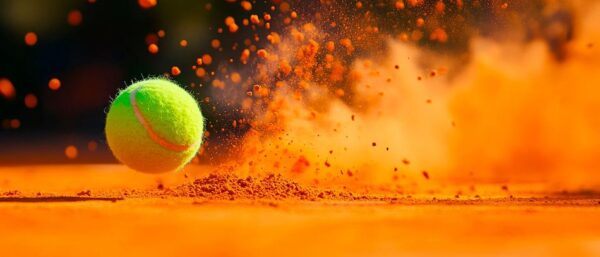 Tennisball rollt über Sandplatz