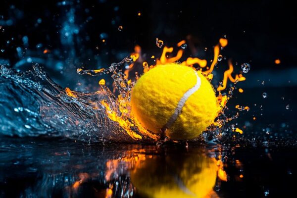 Tennisball spritzt durch Wasseraction