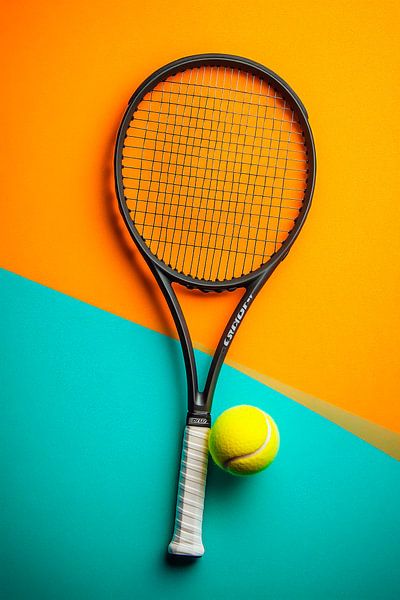 Tennisschläger mit Ball auf Farbenfrohem Hintergrund