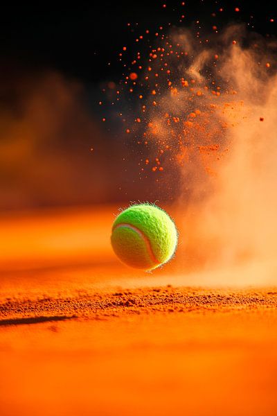 Tennisschläger trifft Ball auf Sandplatz