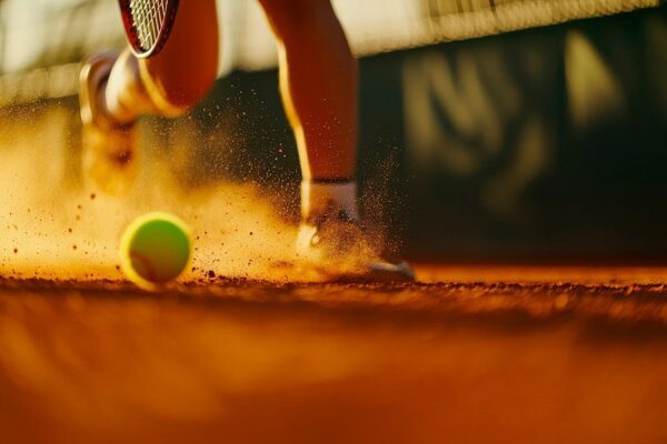 Tennisspieler auf Sandplatz in Aktion