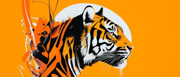 Tigerprofil vor leuchtendem Orange