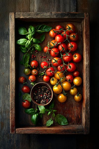 Tomatenernte mit Basilikum – Rustikal und Frisch