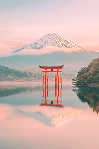 Torii mit Fuji im Morgenlicht