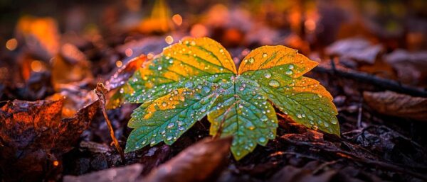 Tropfen auf einem bunten Blatt