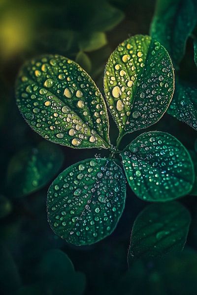 Tropfendes Blatt im Morgenlicht