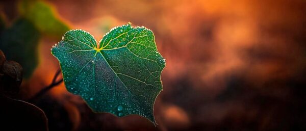 Tropfenfrisches Blatt im Sonnenlicht