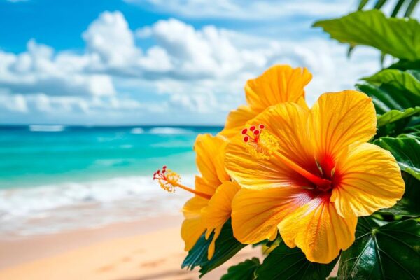 Tropische Hibiskusblüte am Strand