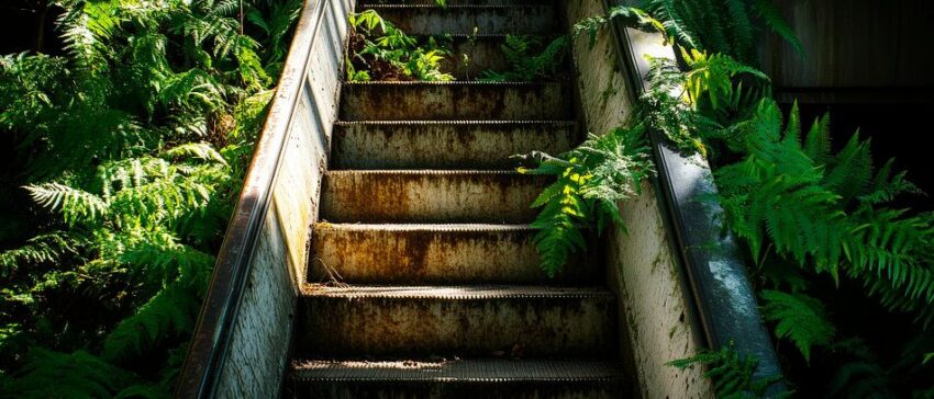 Verfallene Treppe im Grünen