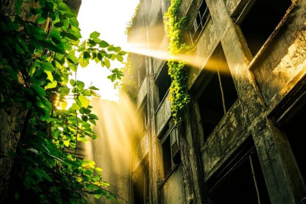 Verfallenes Gebäude im Sonnenlicht