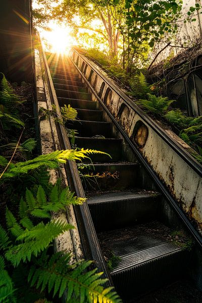 Verlassene Treppe mit Lichtstrahlen