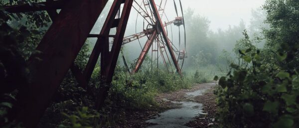 Verlassener Freizeitpark im Nebel