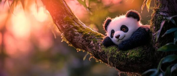 Verspäteter Panda entspannt auf Ast