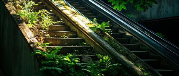 Verwaiste Treppe mit Pflanzen – Natur