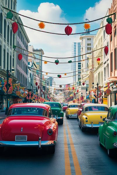 Vintage Autos in einer Stadtstraße