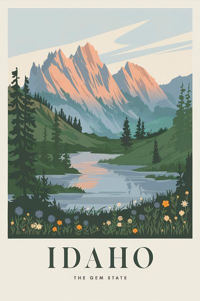 Vintage Travel Poster of Idaho: Majestic Mountains and Serene La