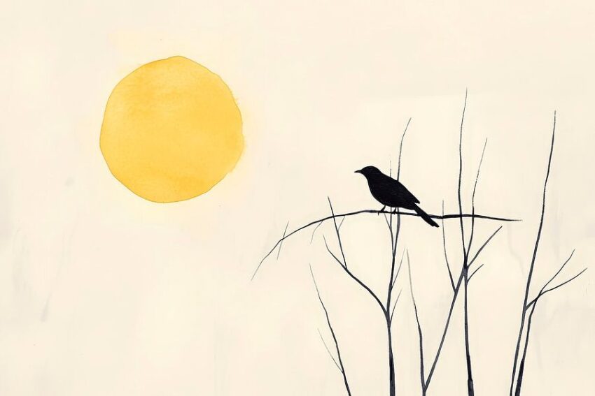 Vogel im Sonnenuntergang – Minimalistisch