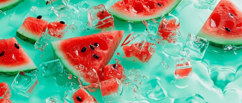 Wassermelonenstücke mit Eiswürfeln