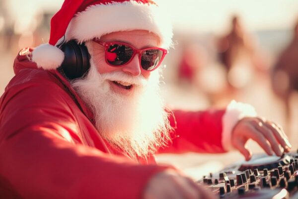 Weihnachtsmann als DJ am Strand