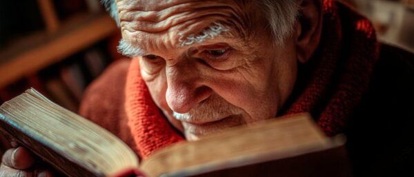 Weiser älterer Mann mit Buch