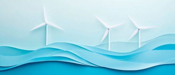 Windkraftanlagen über Wellenmeer