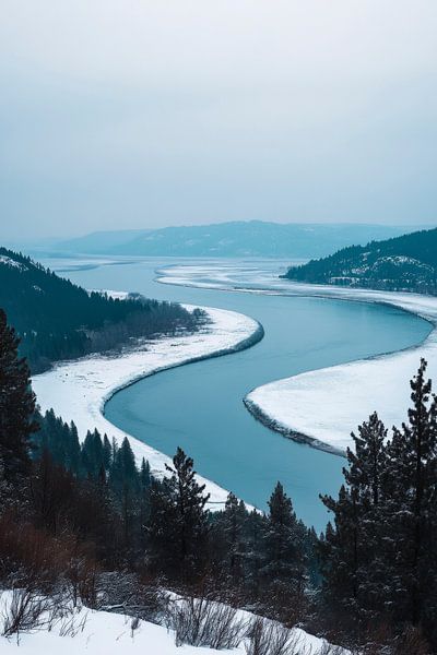 Winterlandschaft mit gewundener Flusslauf