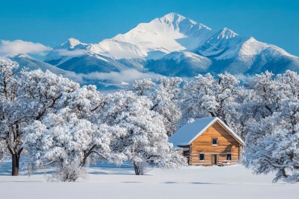 Winterlandschaft mit Hütte