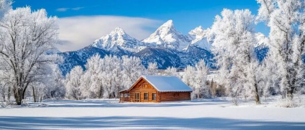 Winterlandschaft mit Hütte