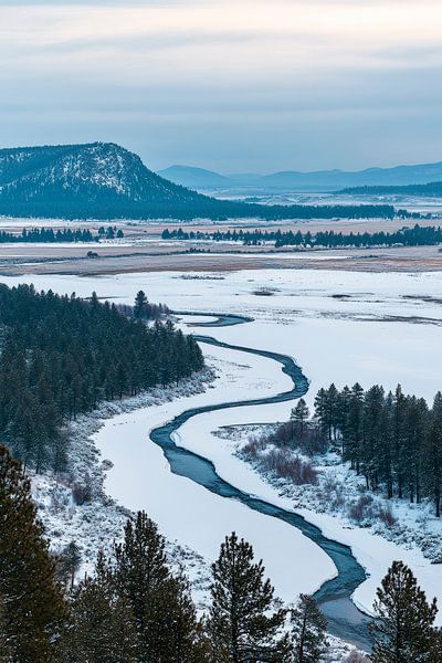 Winterlandschaft mit verschneitem Fluss