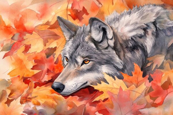 Wolf im Herbstlaub: Ruhe und Anmut