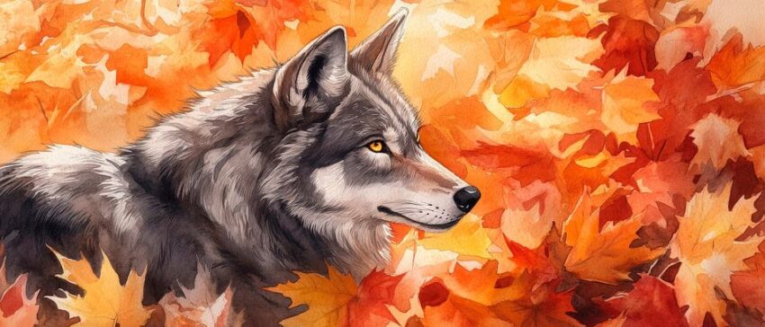 Wolf im Herbstlaub: stille Schönheit