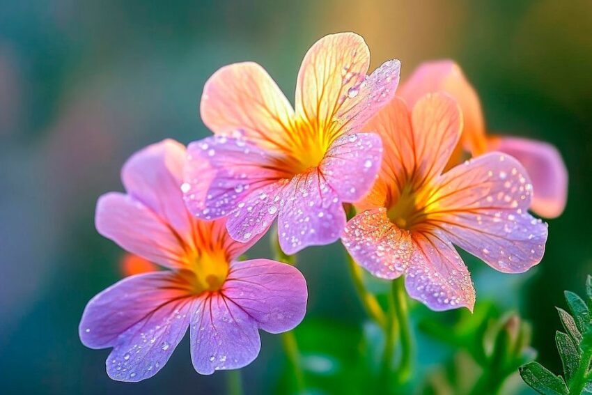 Zarte Blüten mit Wassertropfen