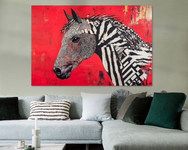 Zebrahaupt auf feurigem Rot – Abstract Art